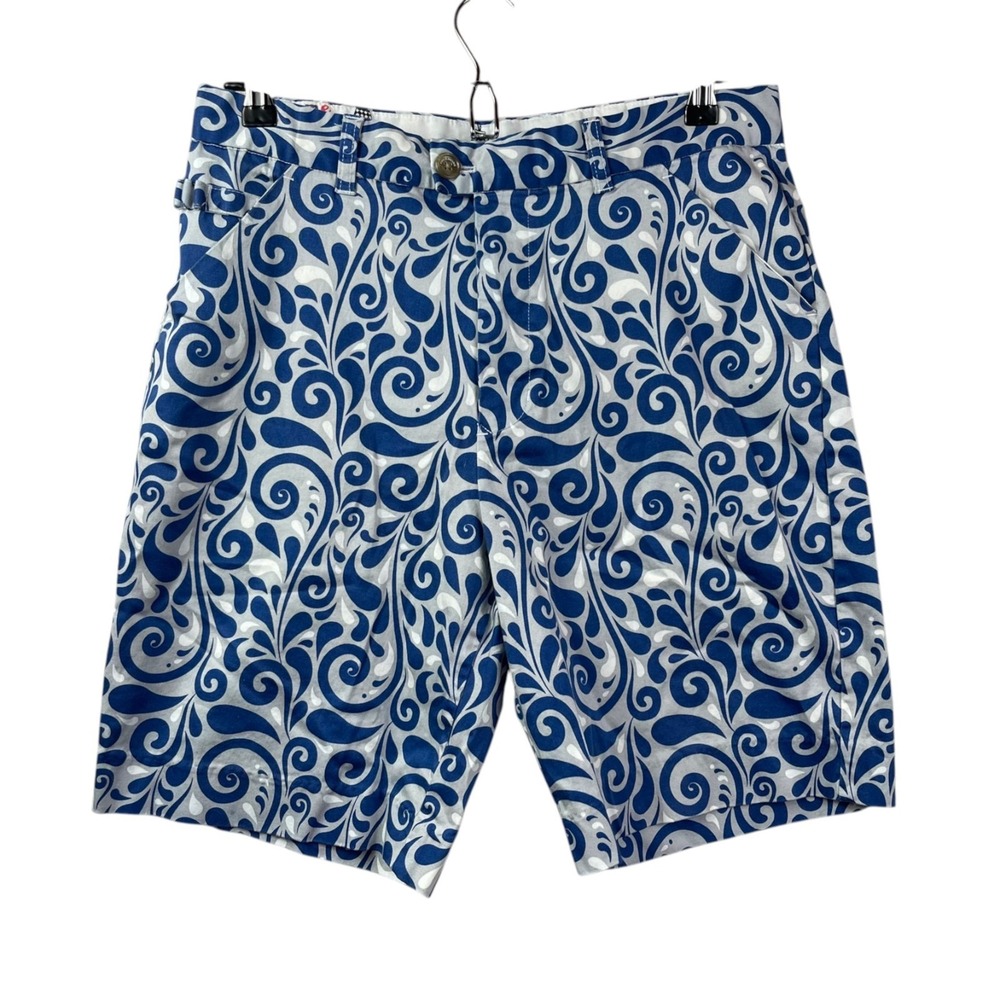 Royal & Awesome Print Golf Shorts Mens 32 Blue Cotton